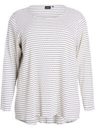 Randig blus i jersey med vågiga kanter, Vit