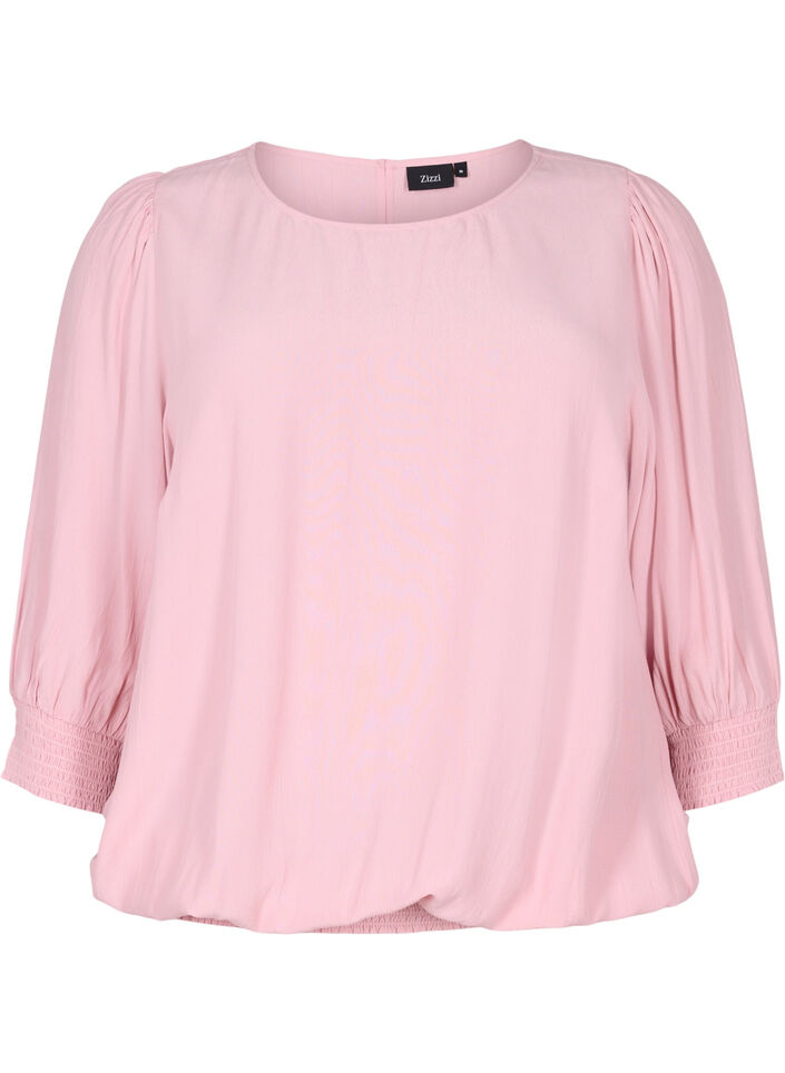 Enfärgad viskosblus med liten puffärm, Zephyr, Packshot image number 0