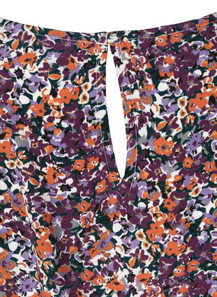Viskosblus med smock och blommigt mönster, Purple FLower AOP, Packshot image number 3