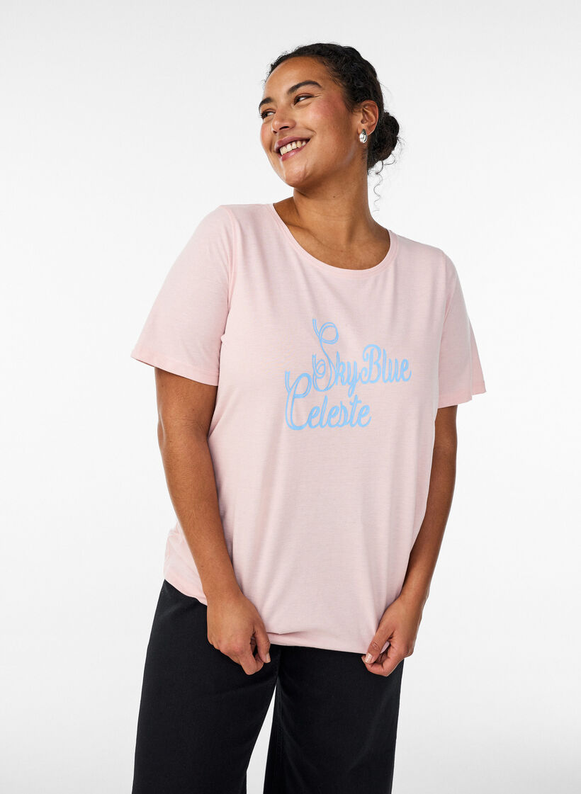 T-shirt med tryck, Rosa, Model image number 0