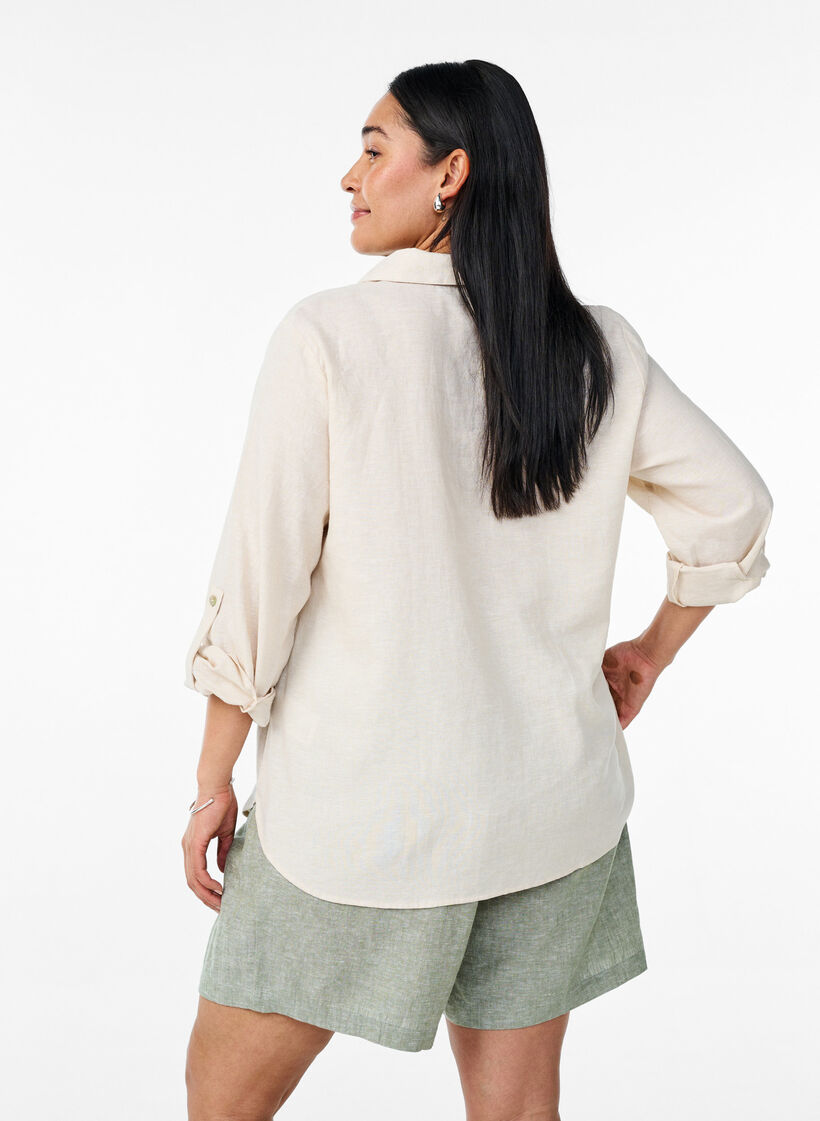 Skjorta i linne och viskos med 3/4-&auml;rmar, Beige, Model image number 2