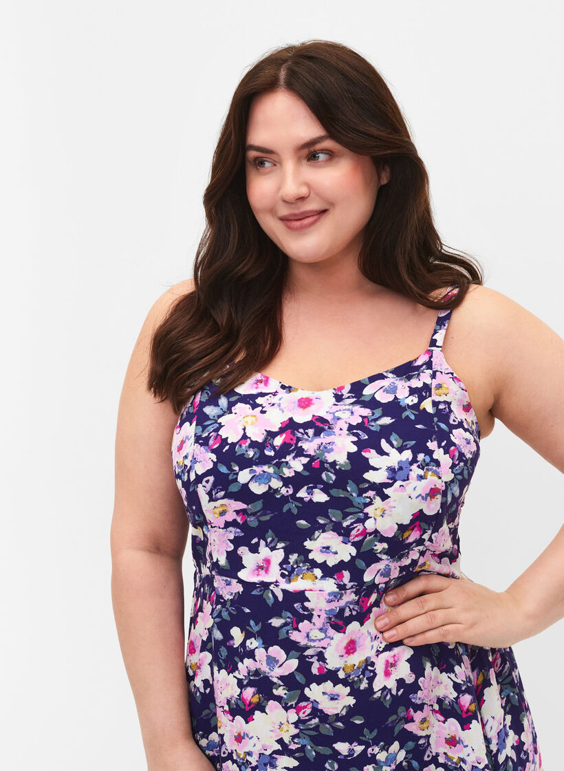 Blommig slipklänning i viskos med smock, Blue Flower, Model image number 2