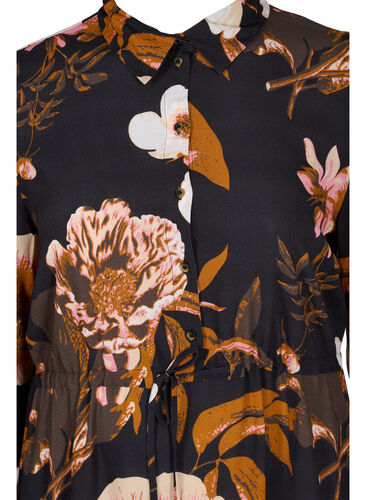 Blommig klänning i viskos med snörning, Black Flower AOP, Packshot image number 2