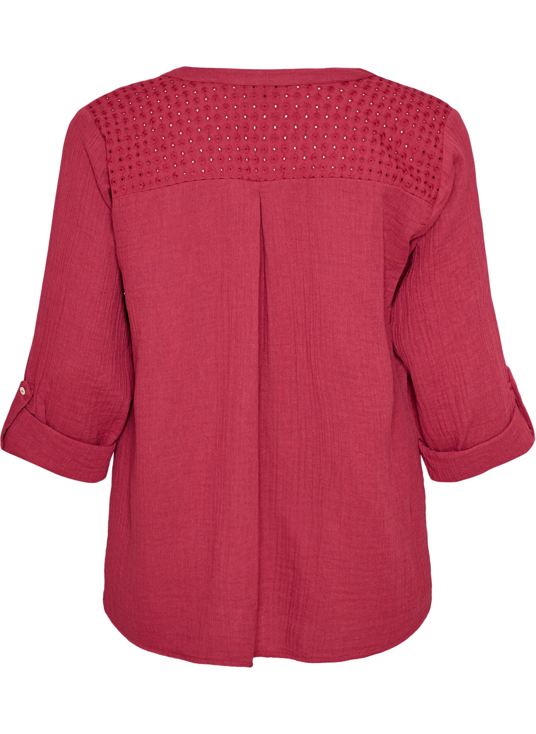 ZizziBlus i bomullsmuslin med broderie anglaise, R&ouml;d, Packshot image number 1