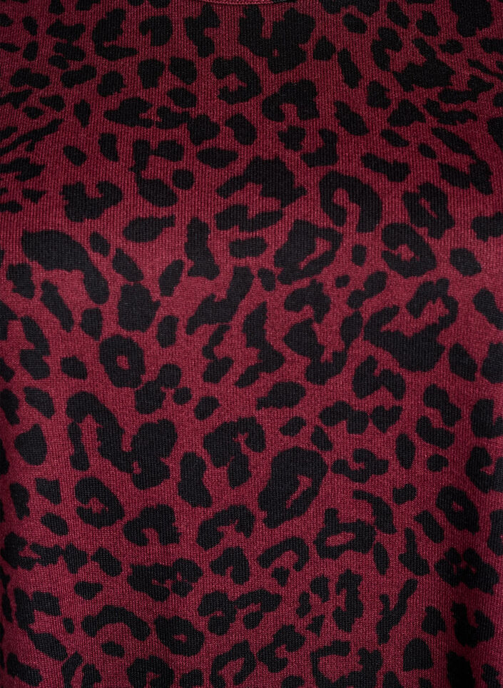 Leopardmönstrad blus med långa ärmar, Mörk Bordeaux, Packshot image number 2