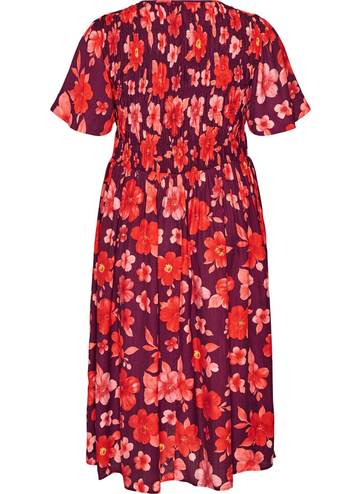Kl&auml;nning med smock och blommigt m&ouml;nster, Lila, Packshot image number 1