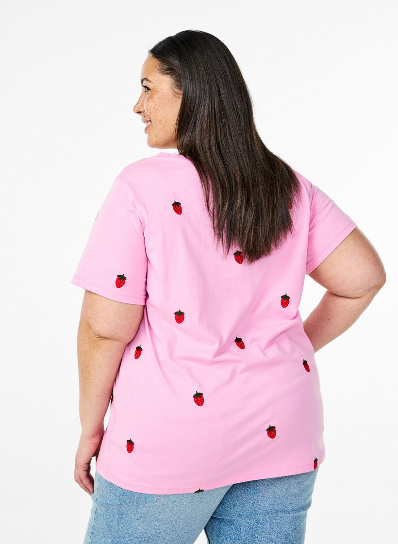 T-shirt i ekologisk bomull med broderade motiv, Rosa, Model image number 2