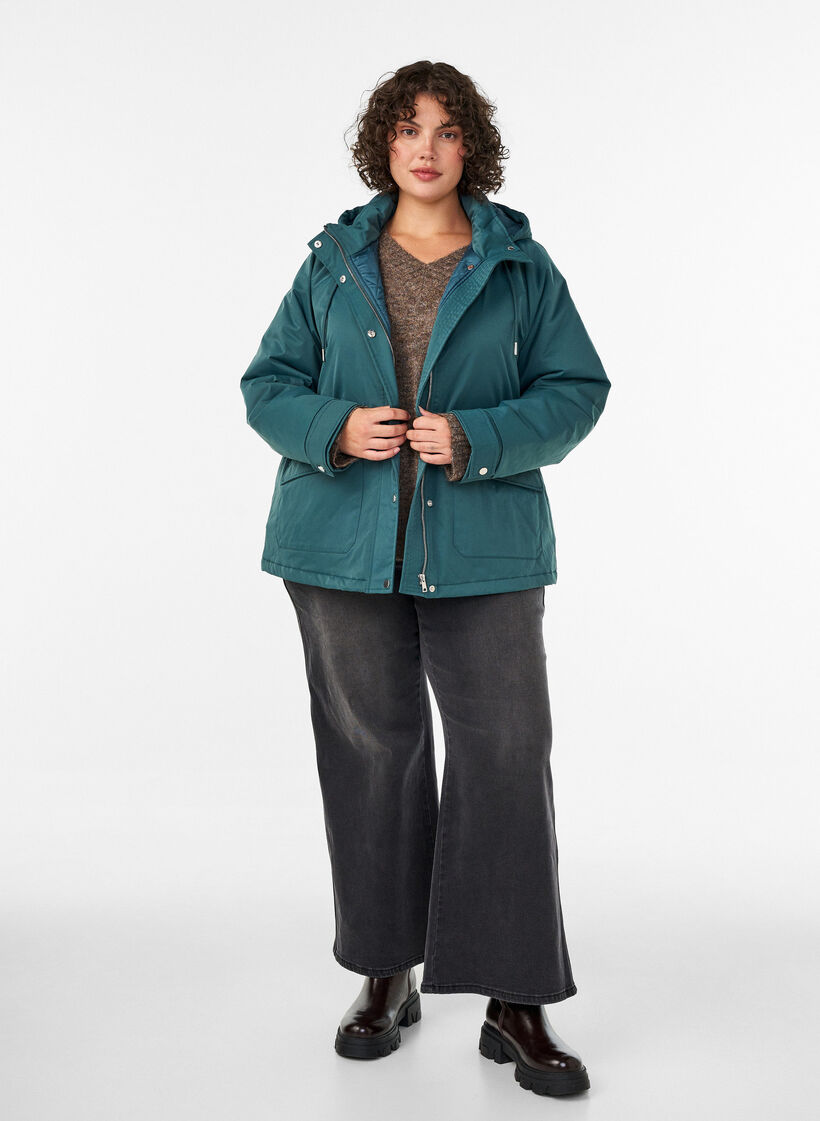Vadderad parkas med avtagbar huva, Gr&ouml;n, Model image number 1