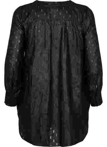 Tunika med textur, långa ärmar och v-ringning, Black, Packshot image number 1