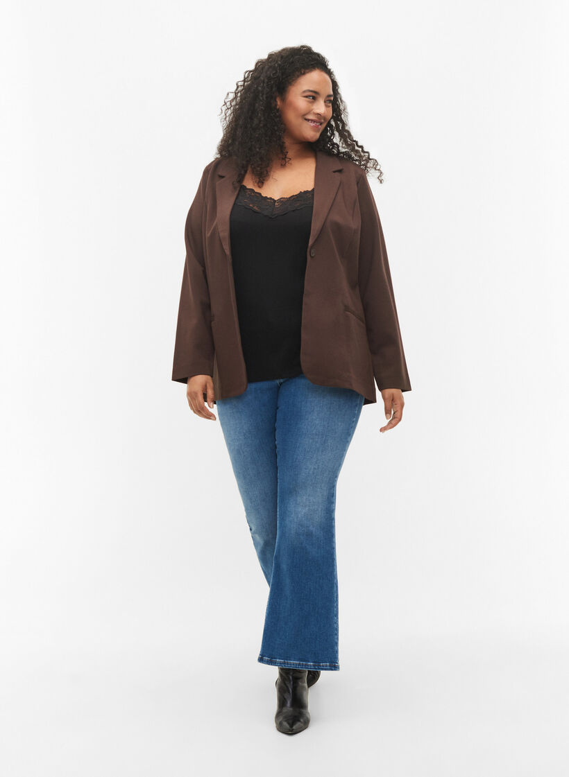 2-pack toppar i viskos med spetsdetalj, Svart, Model image number 1