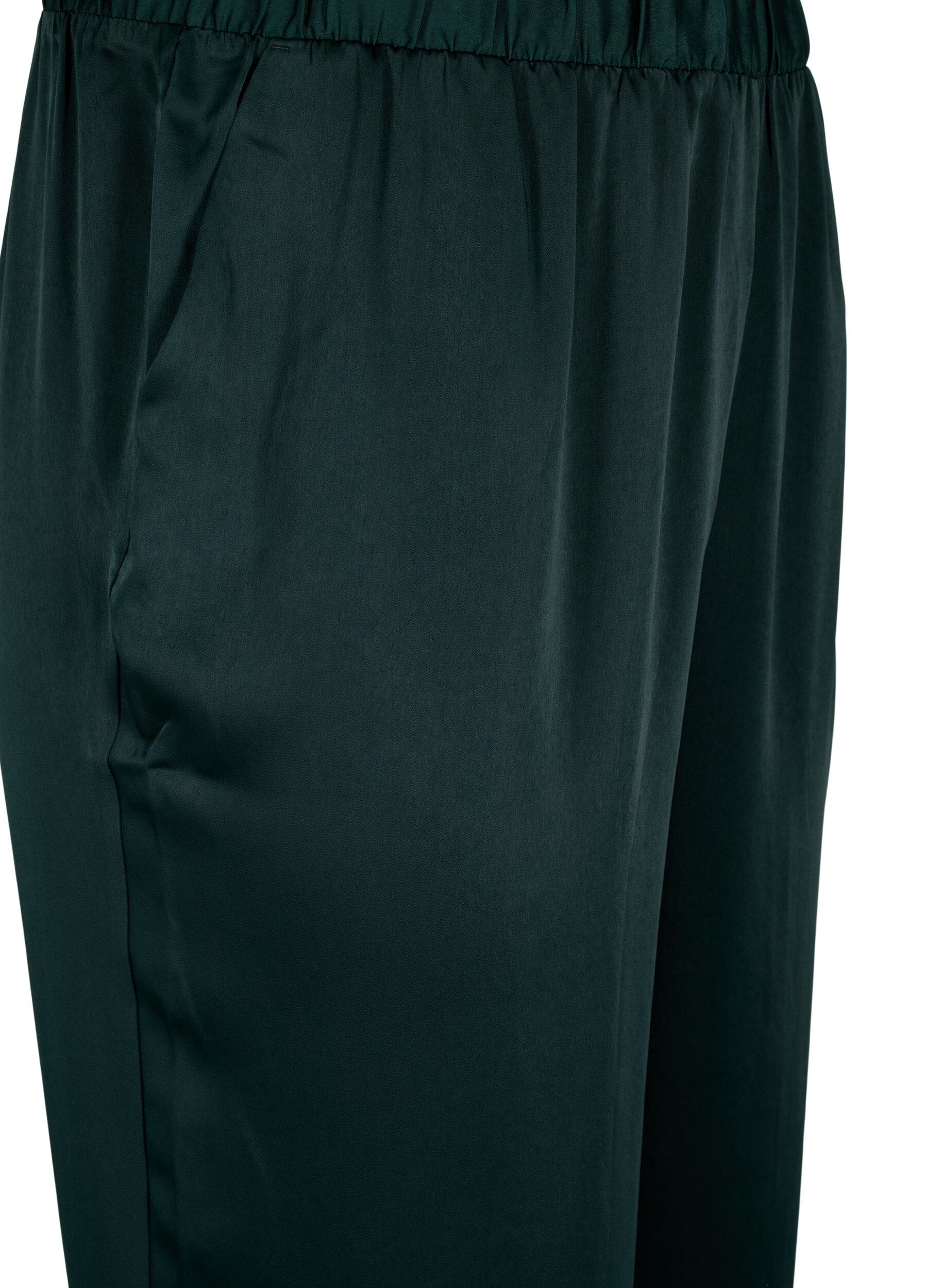 Zizzi Pyjamasbyxor i satin med res&aring;r i midjan, Scarab, Packshot image number 2