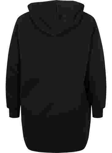 Lång sweatshirt med huva och tryck, Black w. Logo Print, Packshot image number 1