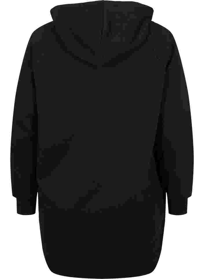 Lång sweatshirt med huva och tryck, Black w. Logo Print, Packshot image number 1