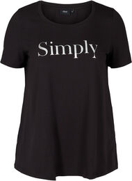 Kortärmad bomulls t-shirt med tryck, Black SIMPLY