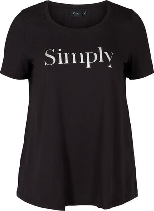 Kortärmad bomulls t-shirt med tryck, Black SIMPLY, Packshot image number 0