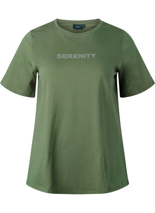 T-shirt i ekologisk bomull med text, Thyme SERENITY, Packshot image number 0
