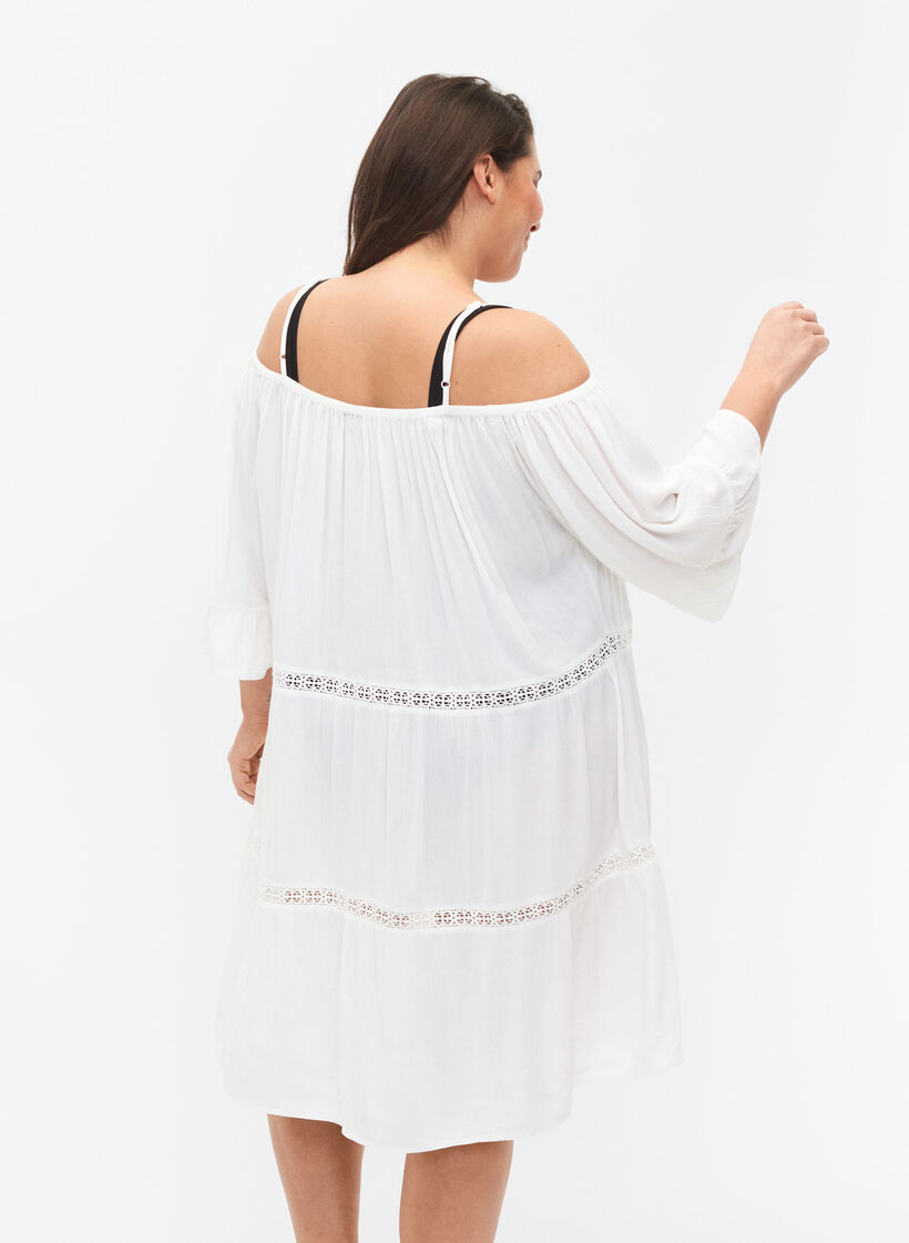 Strandtunika med off-shoulder, White, Model image number 1
