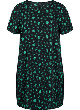 Mönstrad klänning med korta ärmar, Green Flower AOP, Packshot image number 0