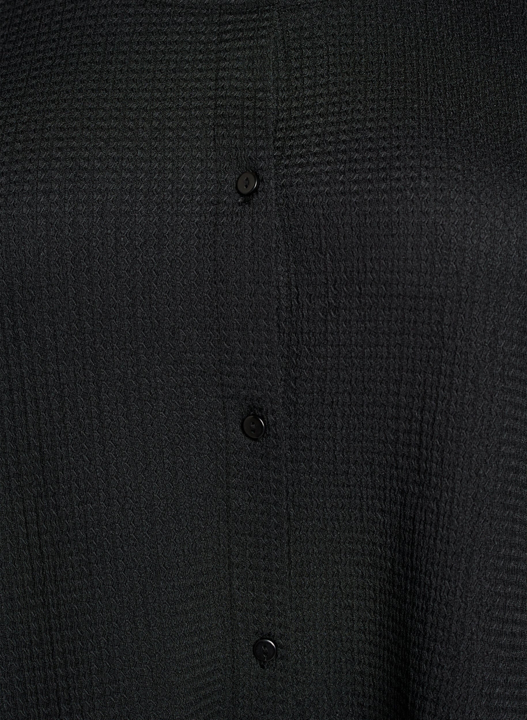 Zizzi Kort&auml;rmad blus med struktur och kn&auml;ppning, Svart, Packshot image number 2