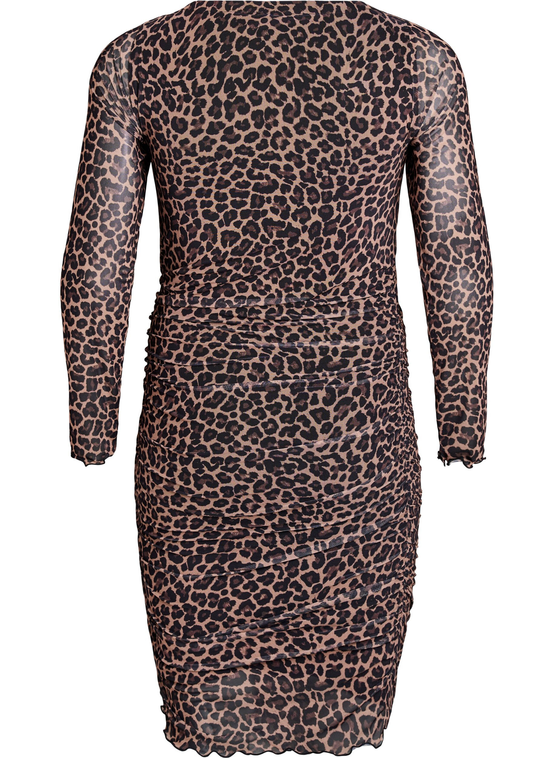 Zizzi Kort kl&auml;nning i mesh med leopardm&ouml;nster, Brun, Packshot image number 1