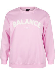 Sweatshirt med frott&eacute;text, Rosa