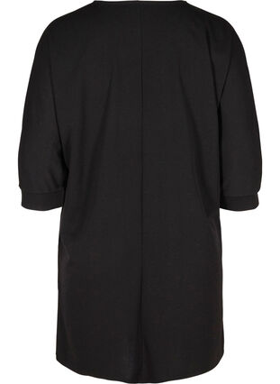 Enfärgad tunika med 2/4-ärmar och plissering på axlarna, Black, Packshot image number 1