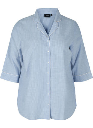 Randig nattskjorta i bomull, White/Blue Stripe, Packshot image number 0