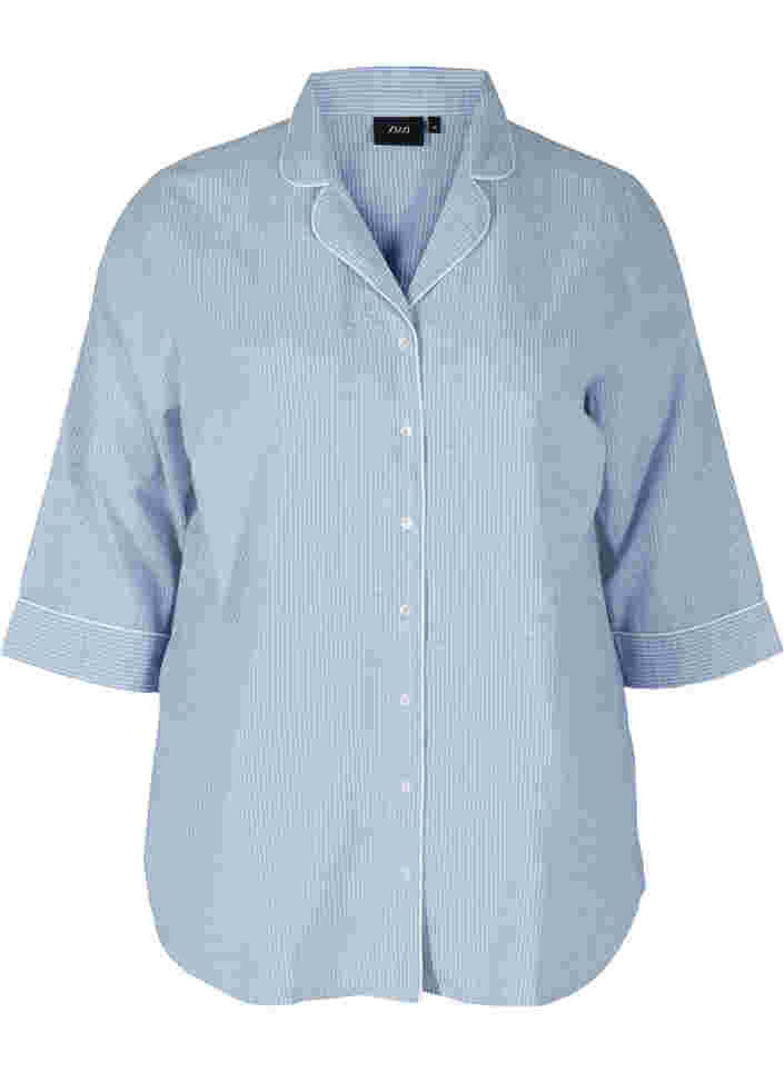 Randig nattskjorta i bomull, White/Blue Stripe, Packshot image number 0