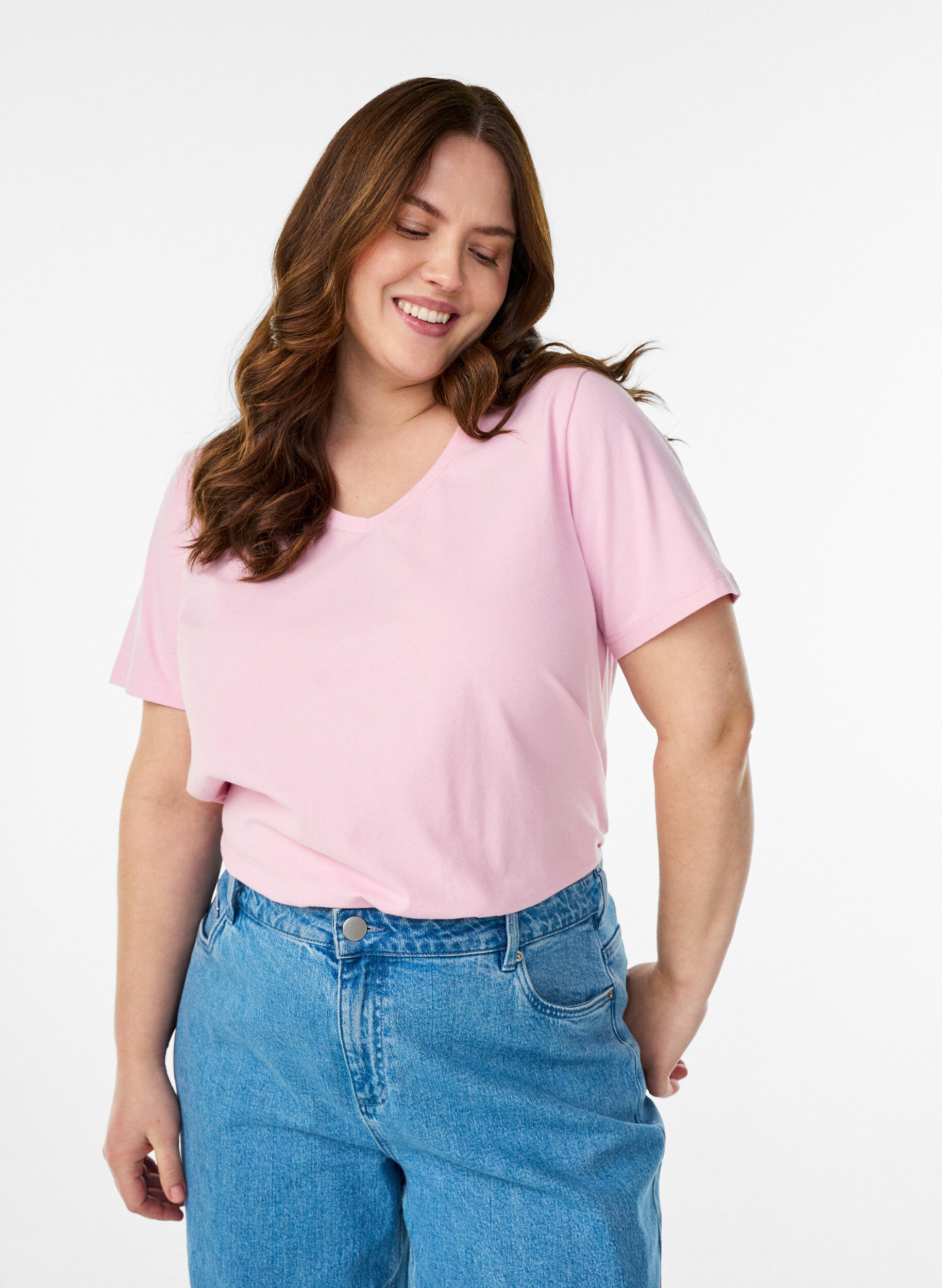 Enf&auml;rgad bas-t-shirt i bomull, Rosa, Model