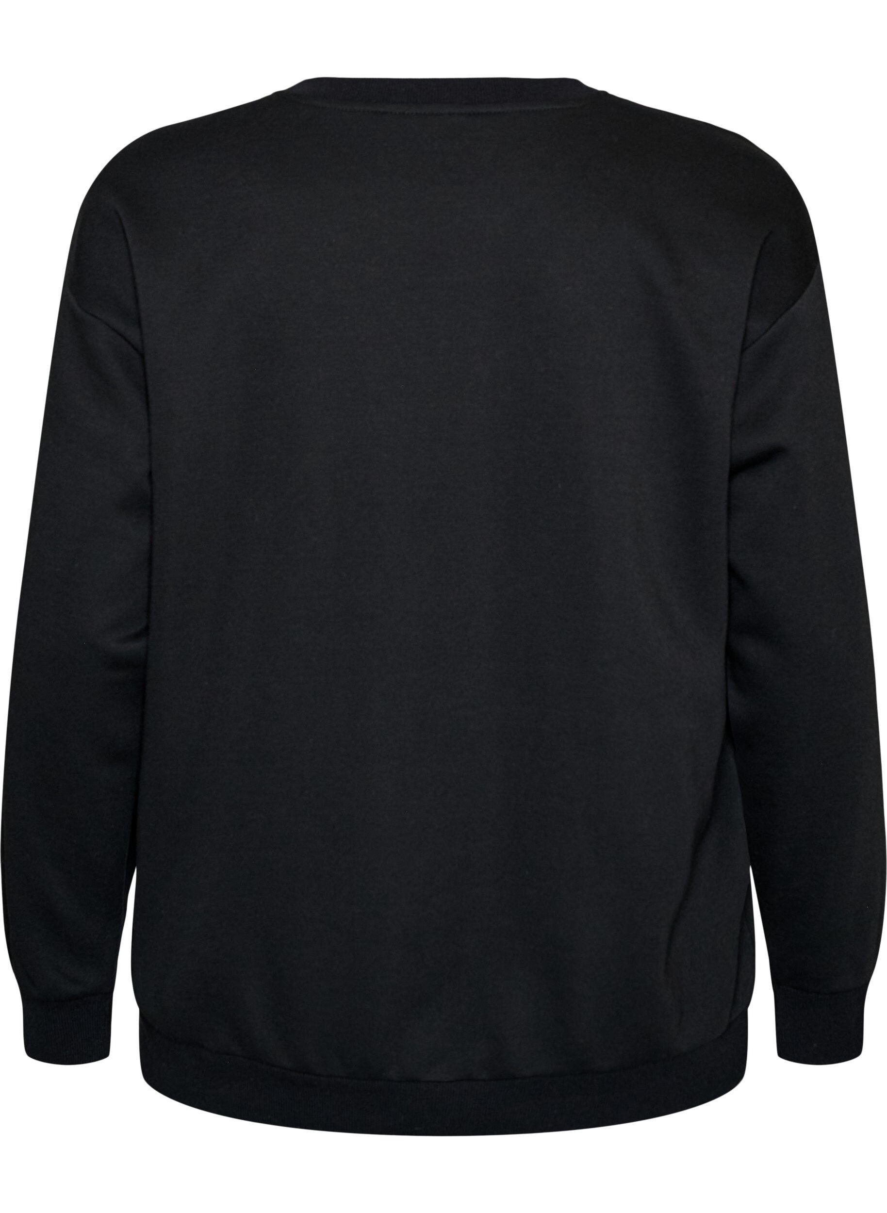 ZizziSweatshirt med broderad text, Svart, Packshot image number 1