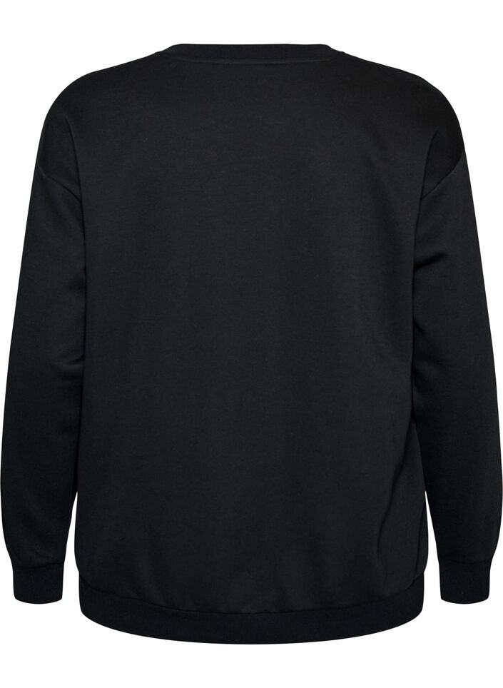 Sweatshirt med broderad text, Svart, Packshot image number 1