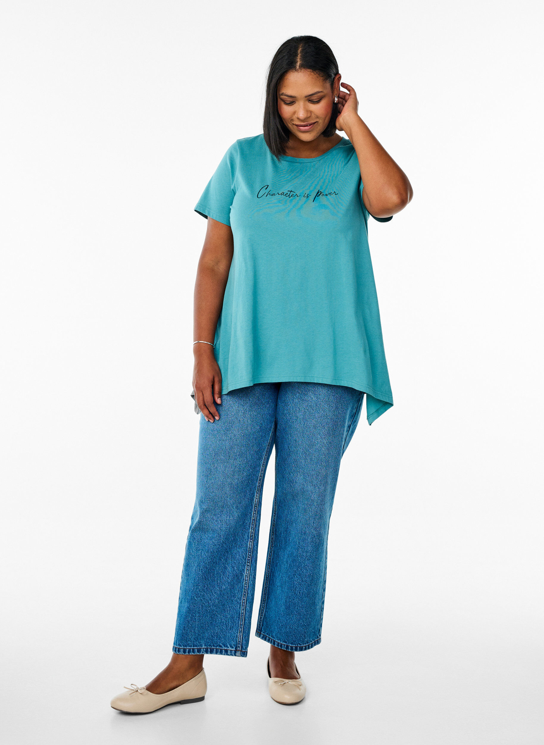 Zizzi T-shirt med rund hals och A-linjeform, Gr&ouml;n, Model image number 1