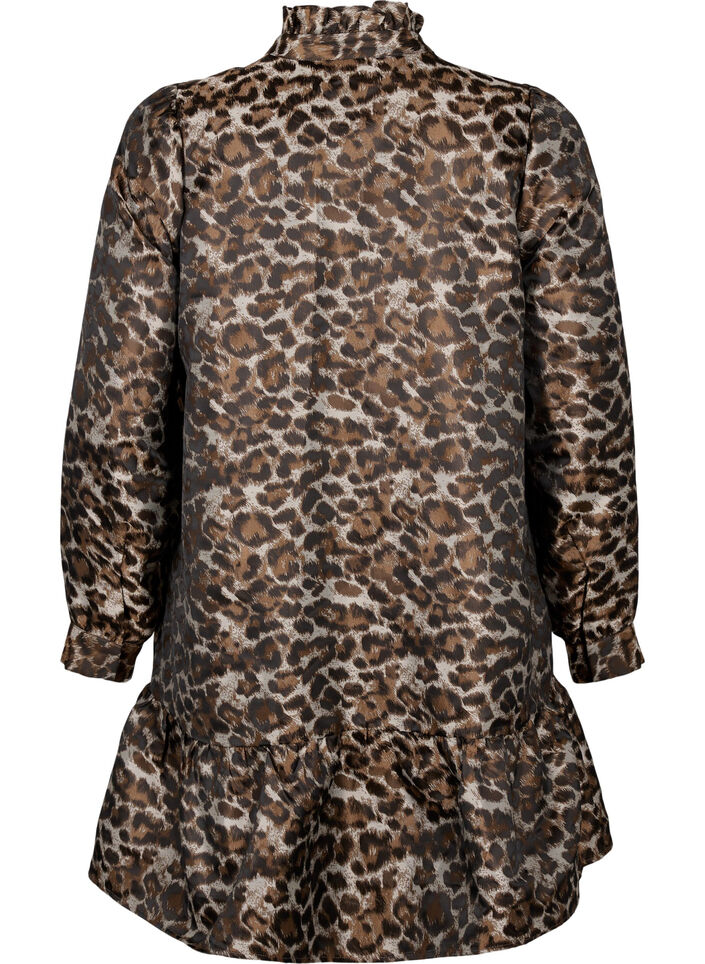 Kort jacquardklänning med leopardmönster, Brown Leo AOP, Packshot image number 1