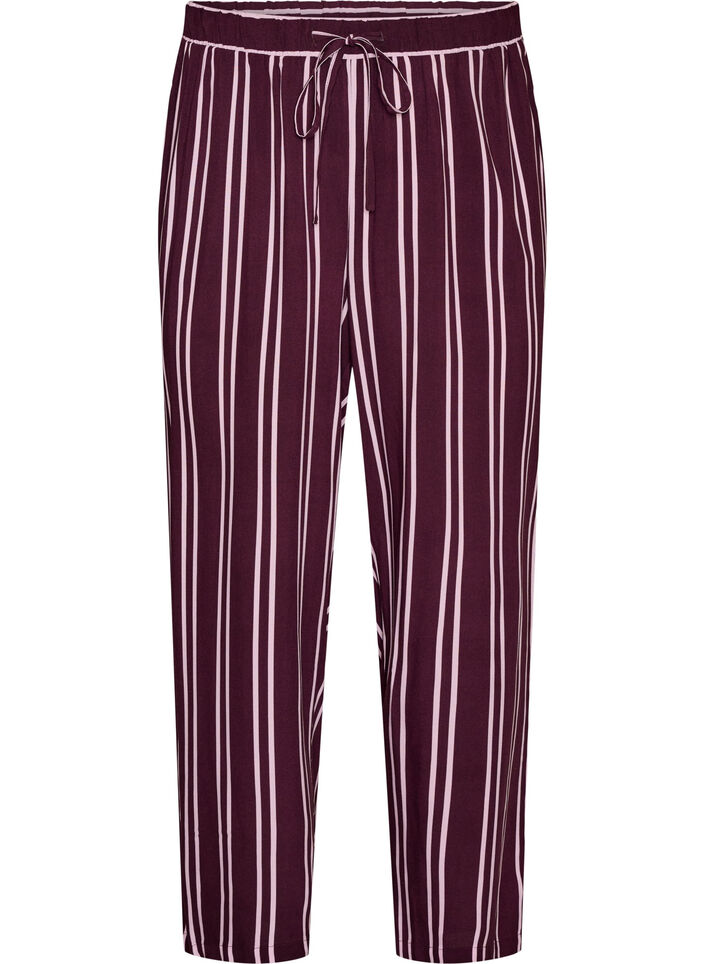 L&ouml;sa pyjamasbyxor med r&auml;nder, M&ouml;rk Bordeaux, Packshot image number 0