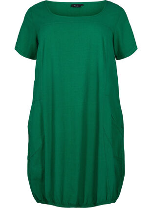 Kortärmad klänning i bomull, Verdant Green, Packshot image number 0