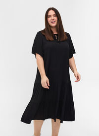 Kortärmad viskosklänning, Black, Model