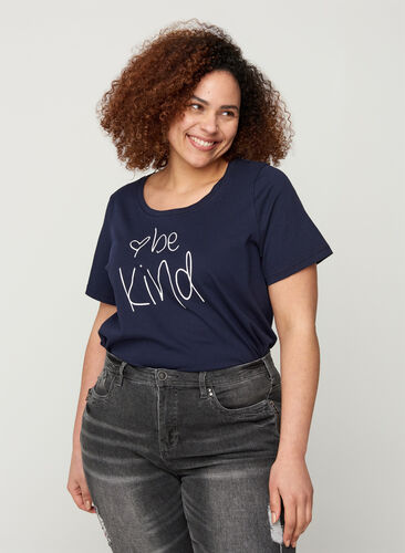 A-linjeformad t-shirt med tryck på bröstet, Night Sky, Model image number 0