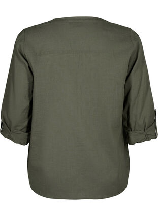 Skjortblus i bomull med v-ringning, Thyme, Packshot image number 1