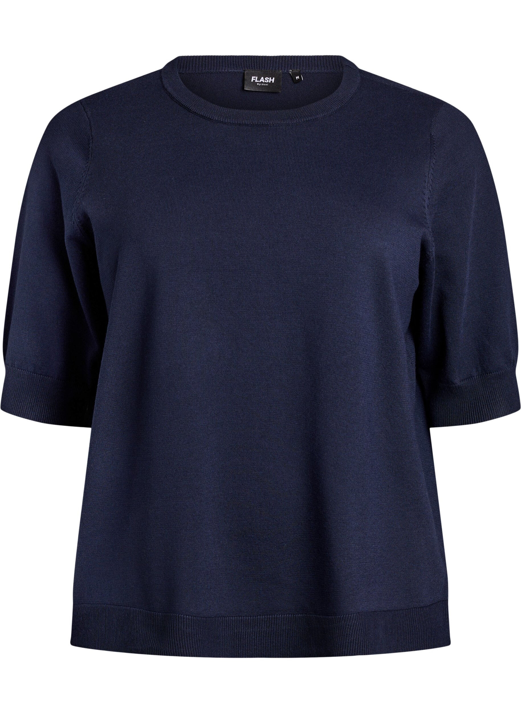 ZizziFinstickad blus med korta &auml;rmar, Bl&aring;, Packshot image number 0