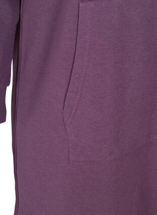 Lång sweatshirt med huva och ficka, Blackberry Wine, Packshot image number 3