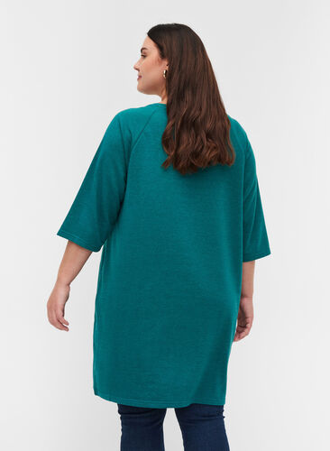 Kampanjvara – Sweatshirtklänning i bomull med fickor och 3/4-ärmar, Teal Green Melange, Model image number 1