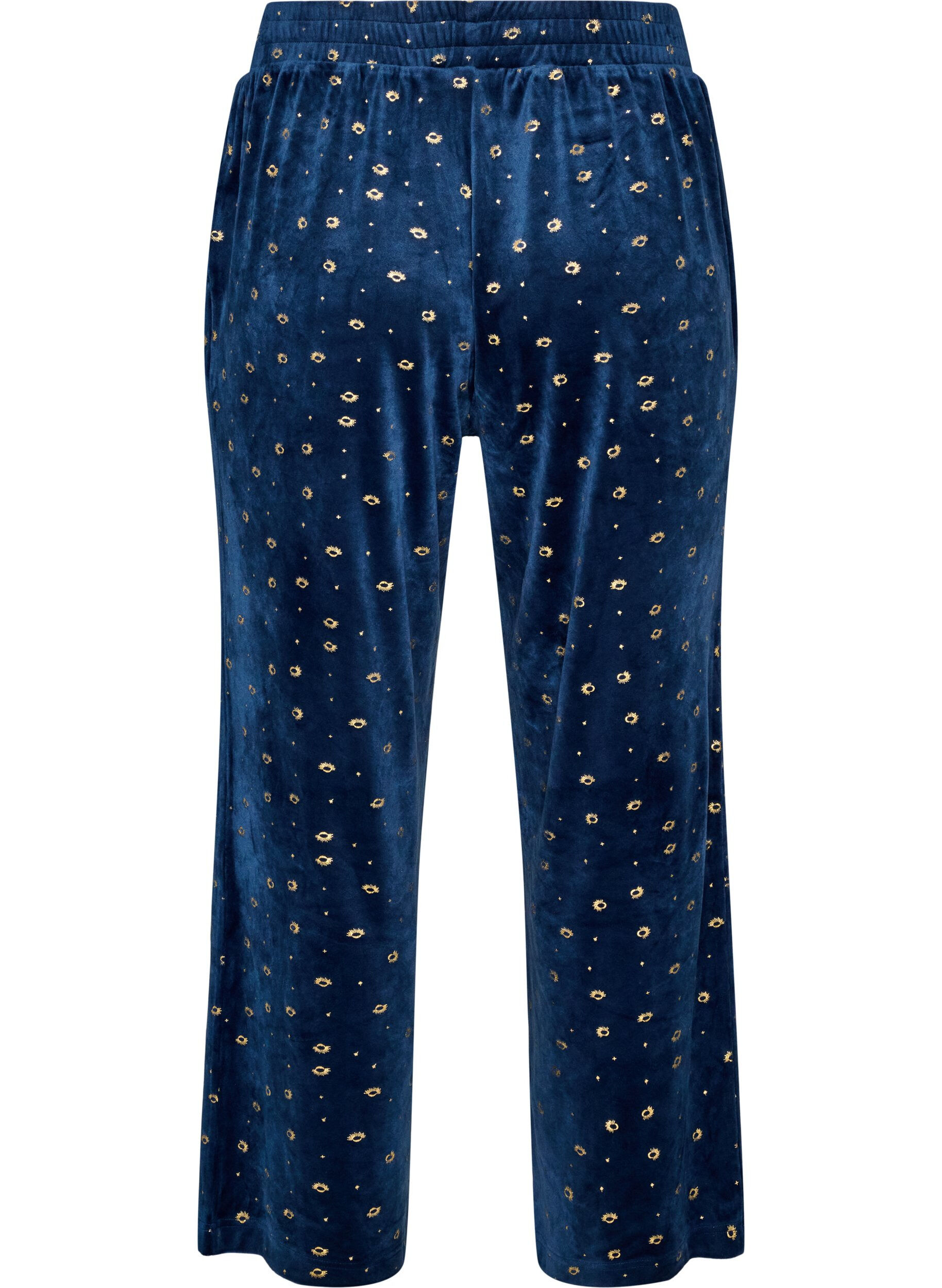 ZizziPyjamasbyxor i velour med helt&auml;ckande m&ouml;nster, Bl&aring;, Packshot image number 1