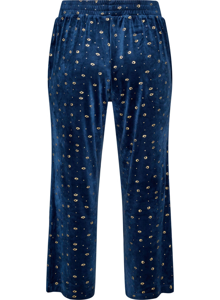 Pyjamasbyxor i velour med helt&auml;ckande m&ouml;nster, Bl&aring;, Packshot image number 1