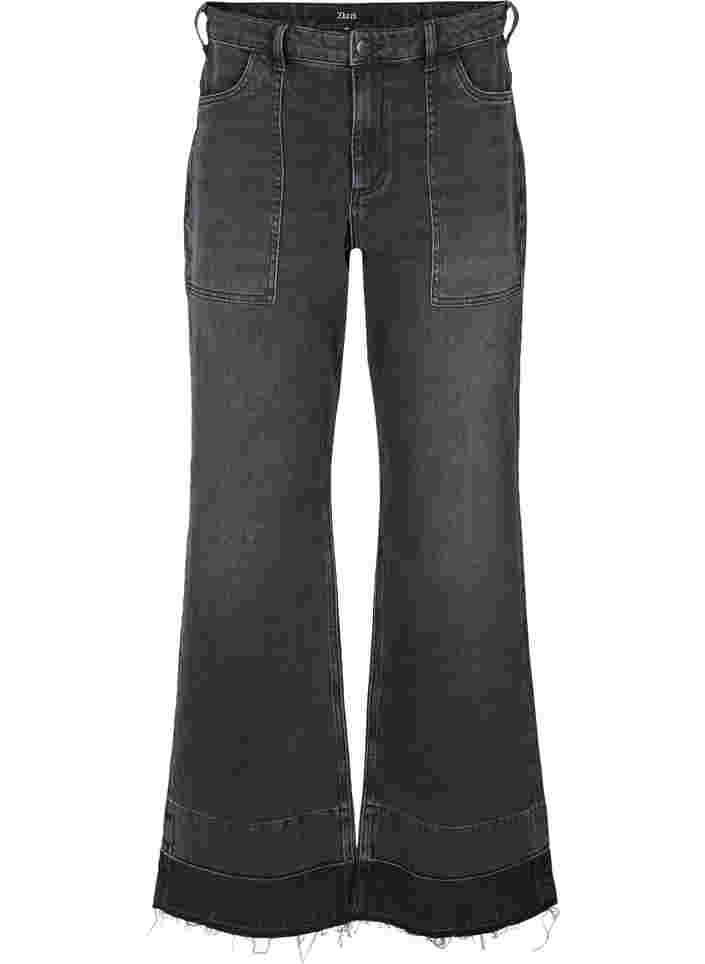 Wide fit jeans med hög midja, Grey Denim