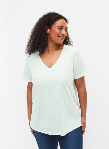 Kortärmad t-shirt med v-hals, Honeydew, Model image number 0