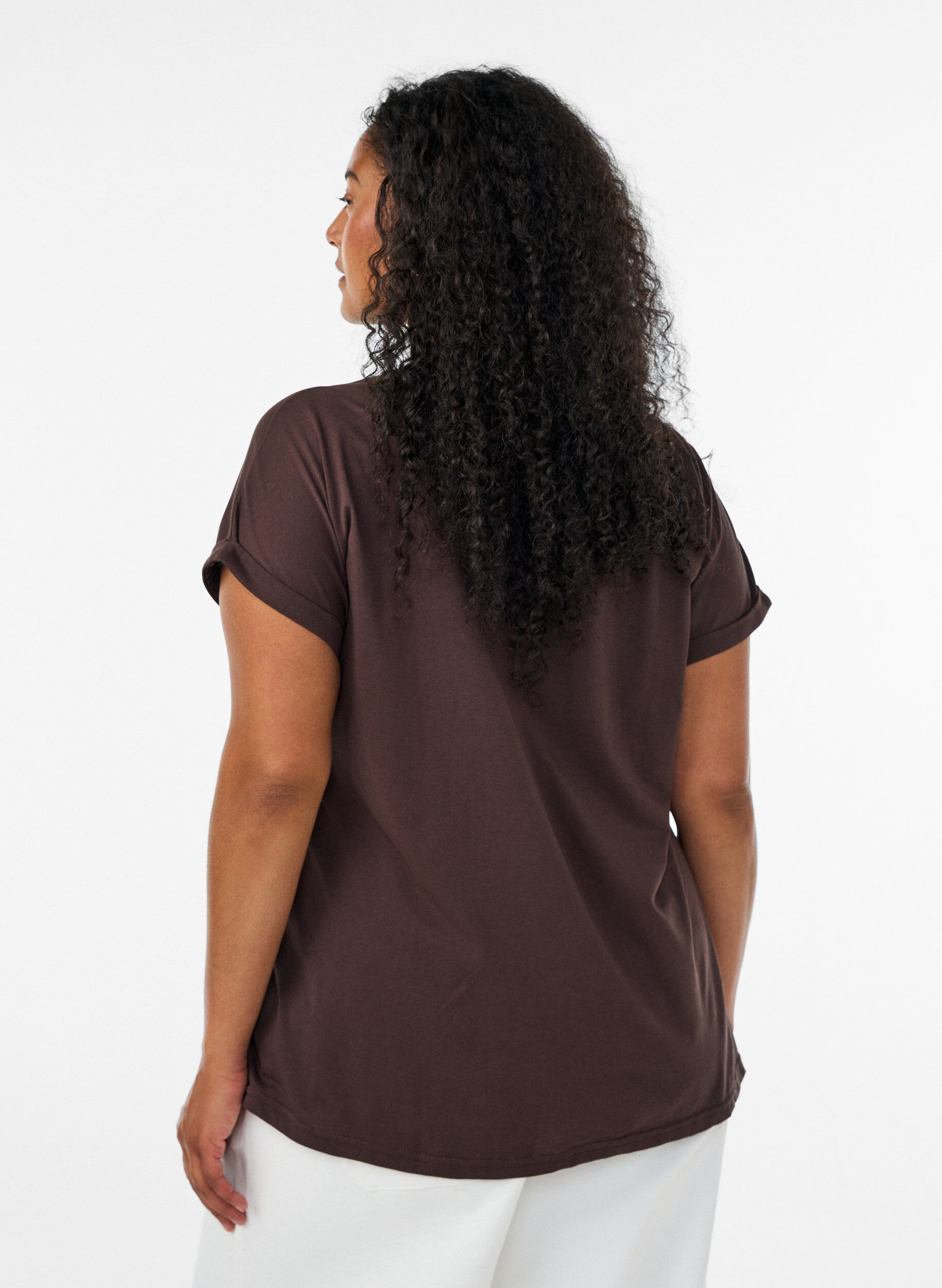 ZizziKort&auml;rmad t-shirt i bomullsmix, Brun, Model image number 2