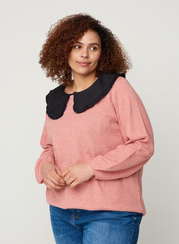 Stickad tröja med mönster, Faded Rose Mel., Model image number 0
