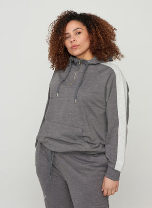 Sweatshirt med huva och ficka, Dark Grey Melange, Model image number 0