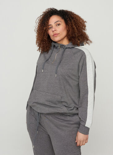 Sweatshirt med huva och ficka, Dark Grey Melange, Model image number 0