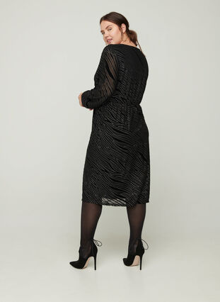 Mönstrad klänning med glitter och v-ringning, Black w Glitter, Model image number 0